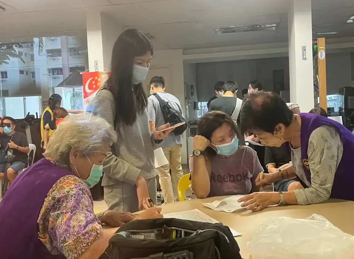 Eye examination in progress using SWA's portable screening equipment