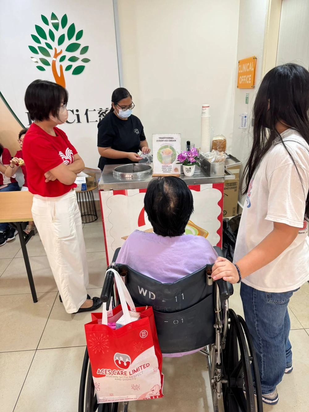 Sharing traditional ice cream treats with residents