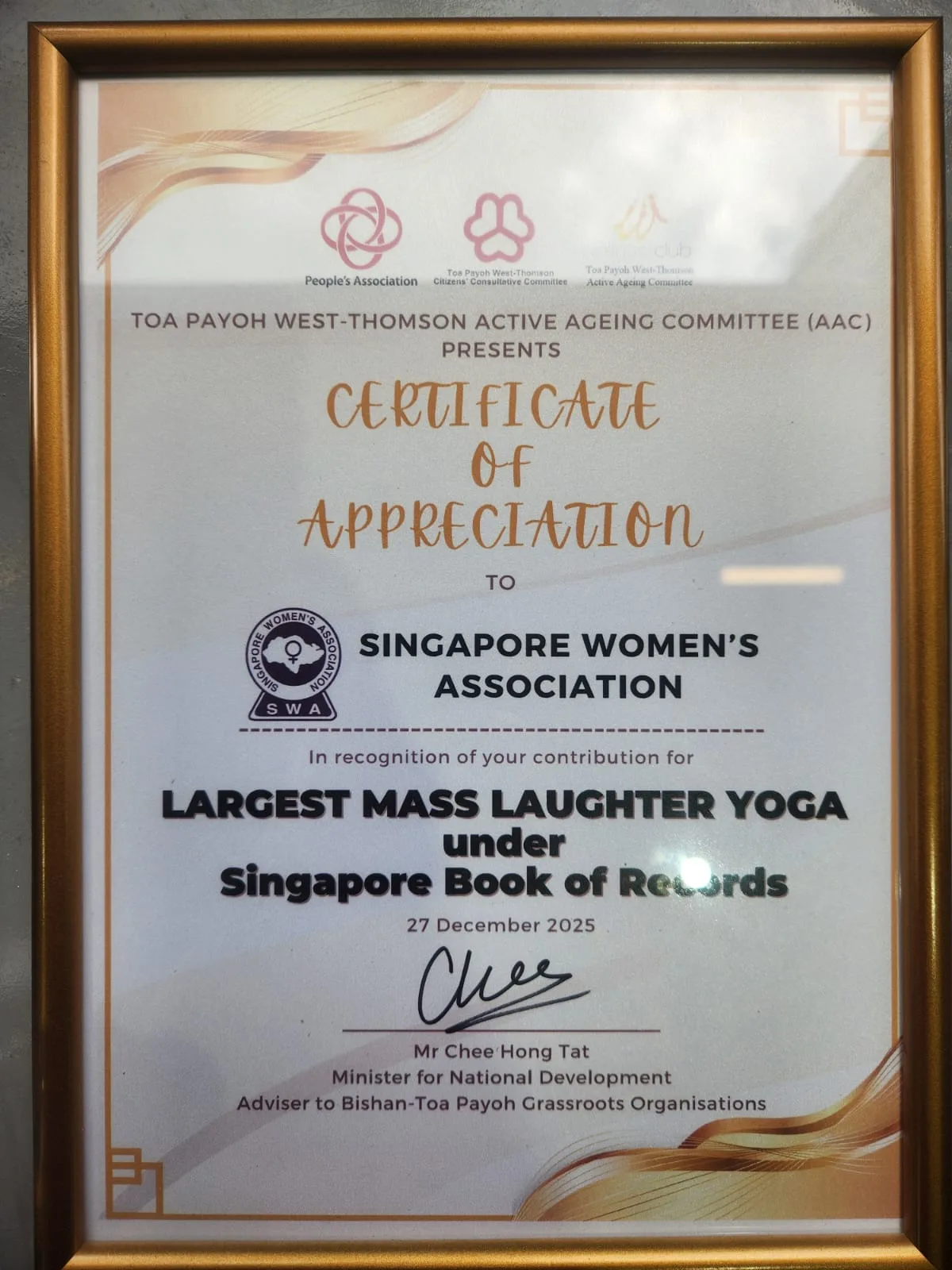 Appreciation certificate presented to SWA