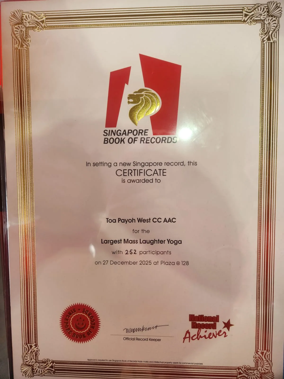 Singapore Book of Records certificate