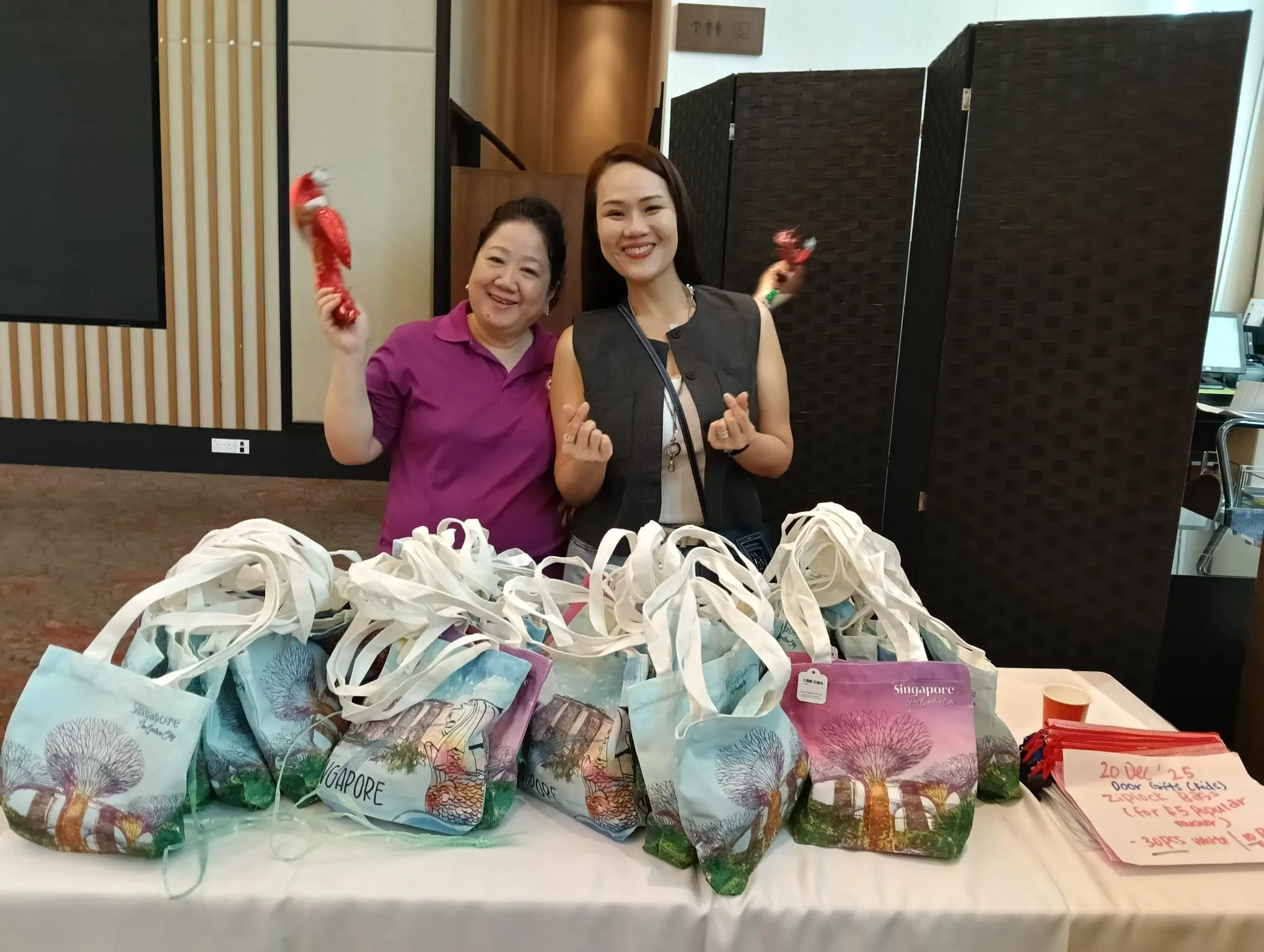 Volunteers preparing door gifts