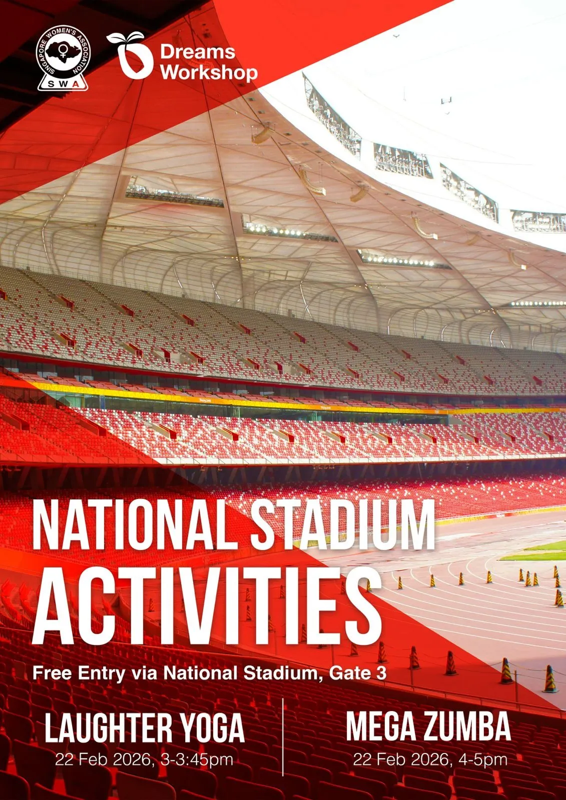 Poster for Laughter Yoga and Mega Zumba at the National Stadium