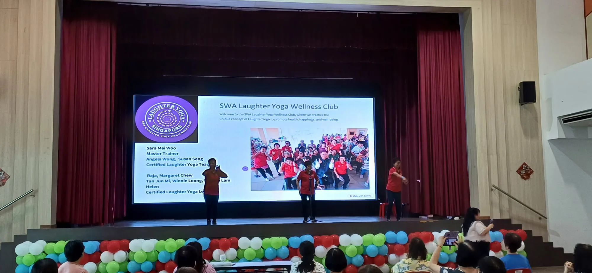 SWA Laughter Yoga Wellness Club presentation on stage at Bishan Community Club
