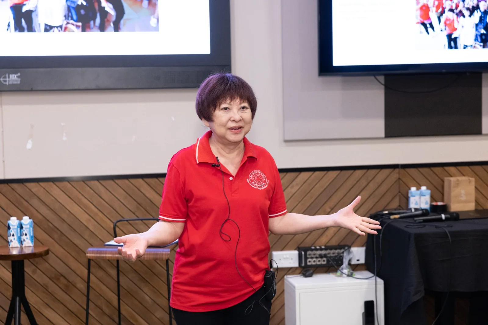 SWA Master Trainer Sara Mei leading the Laughter Yoga session
